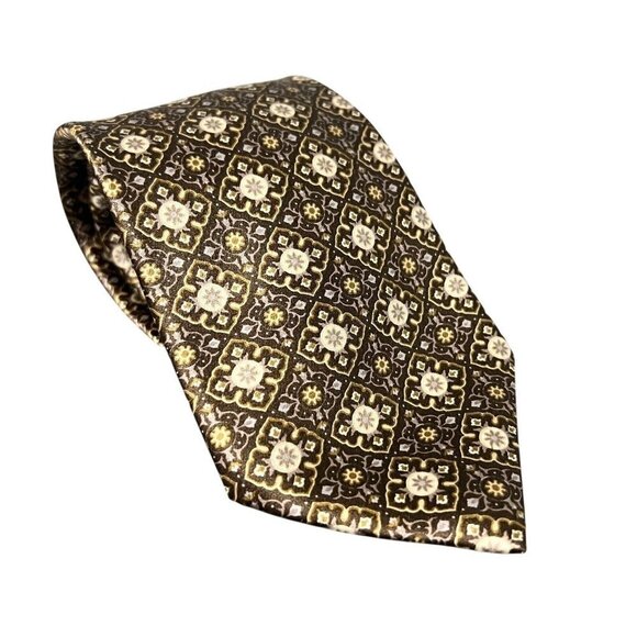 Brioni Silk Tie Geometric Print Gold 58" Classic - Picture 1 of 5